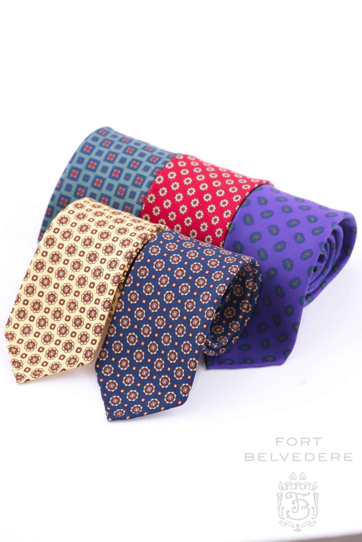 Real Ancient Madder Silk Tie In Buff Red Micropattern Fort Belvedere 3 Real Ancient Madder Silk Ties - Fort Belvedere