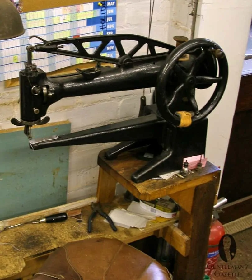 A hand-powered sewing machine