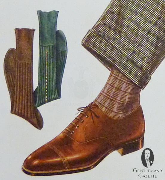 Brown Oxford with patterns socks and pinpoint trousers
