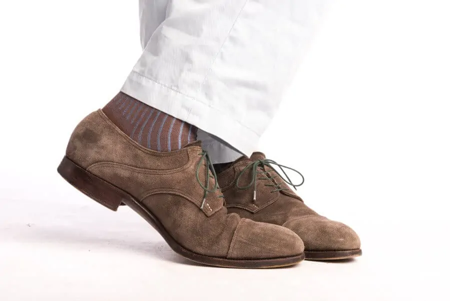 Light Brown & Blue Socks with Suede Shoes in Brown