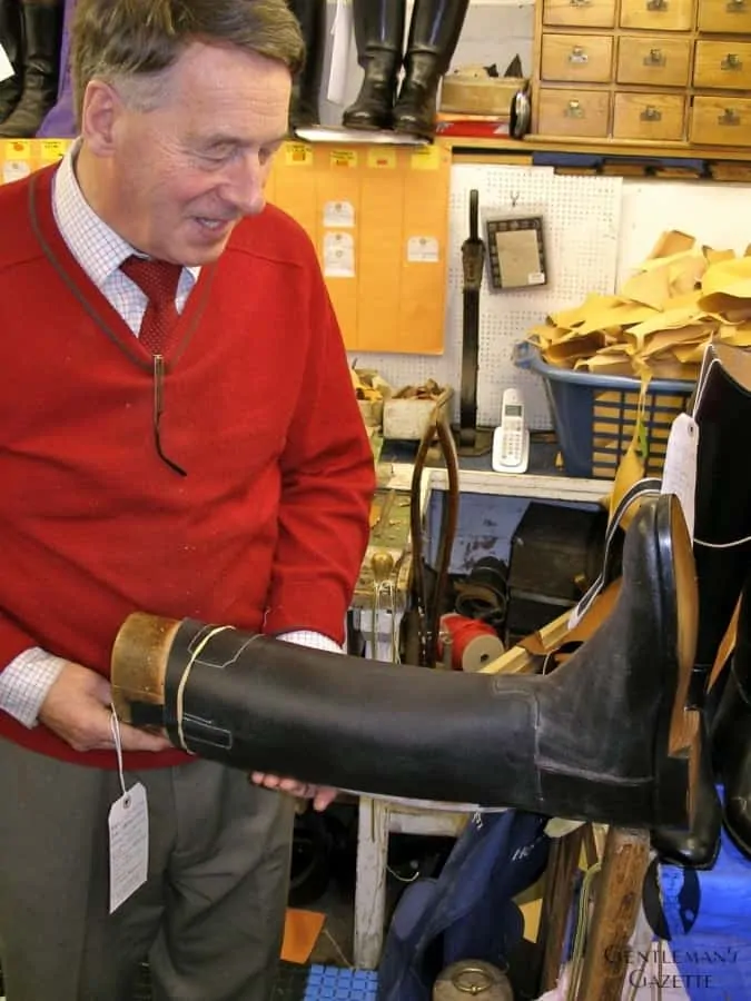 Mr Batten with a waxed hide boot. A tan cuff will be added later
