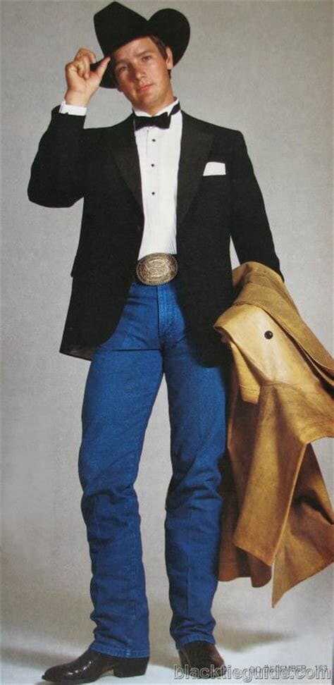 An early western-themed formal outfit from a 1983 issue of GQ.