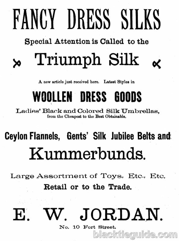 Ad in Honolulu Evening Bulletin, November 15, 1897 advertising Kummerbunds