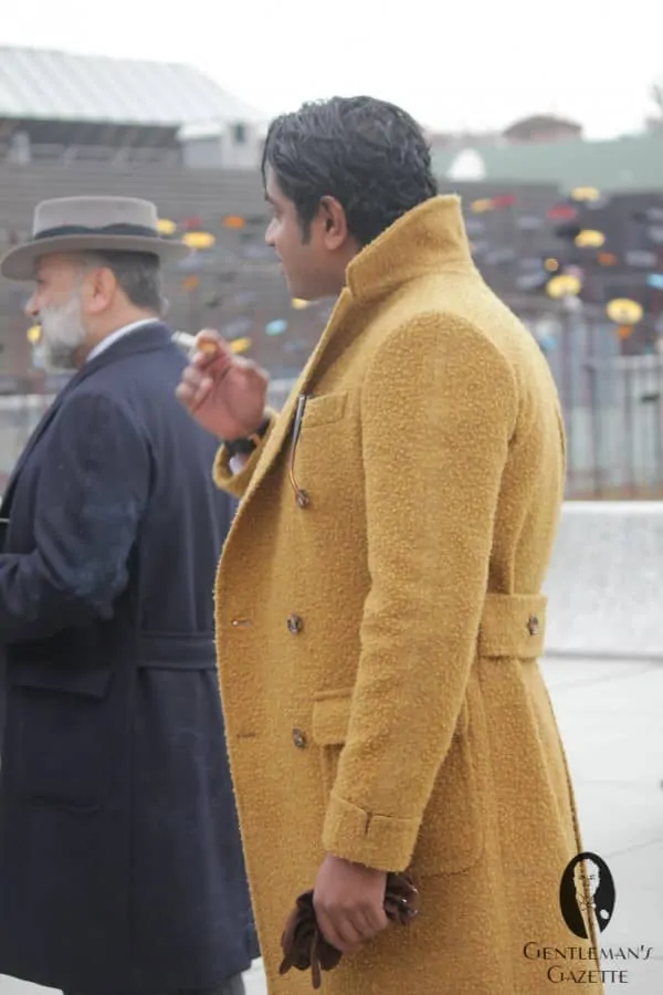A photograph of a man wearing Casentino fabric in all kinds of colors seems popular for overcoats