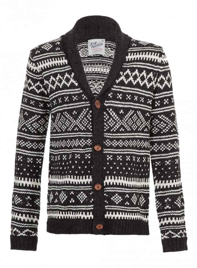 Fair Isle inspired Black & White Cardigan by Topman