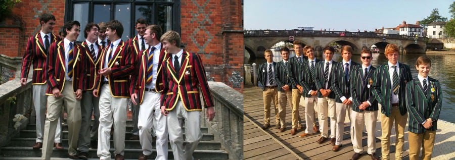 Rowing 1st Vlll Close up of the black & red striped blazers with gold piping & The King's School, Chester - Boys' 1st VIII impress