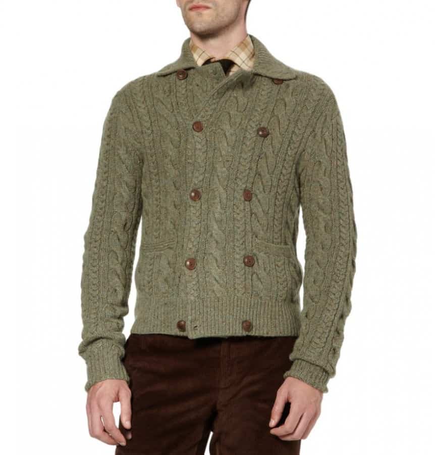Ralph Lauren Purple Label double breasted cardigan in melange green