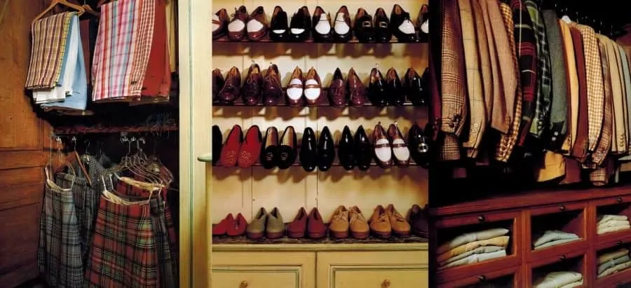 The Duke of Windsor's Closet - Slacks & Kilts, Shoes on Racks, Jackets on hangers & shirts folded