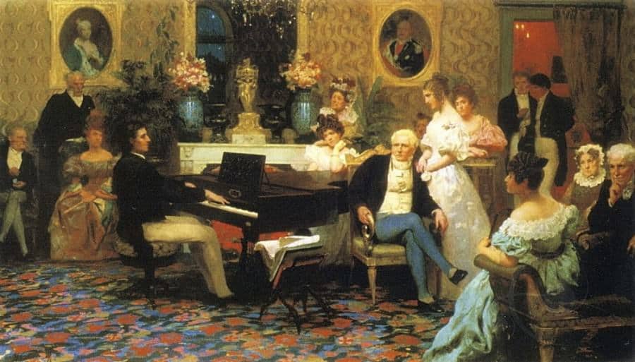 Chopin giving a performance in the salon of Prince Radziwills by Siemieradzki