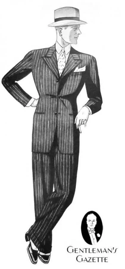 Chalk stripe suit - silhouette from 1933 with natural shoulders & short lapels and full cut