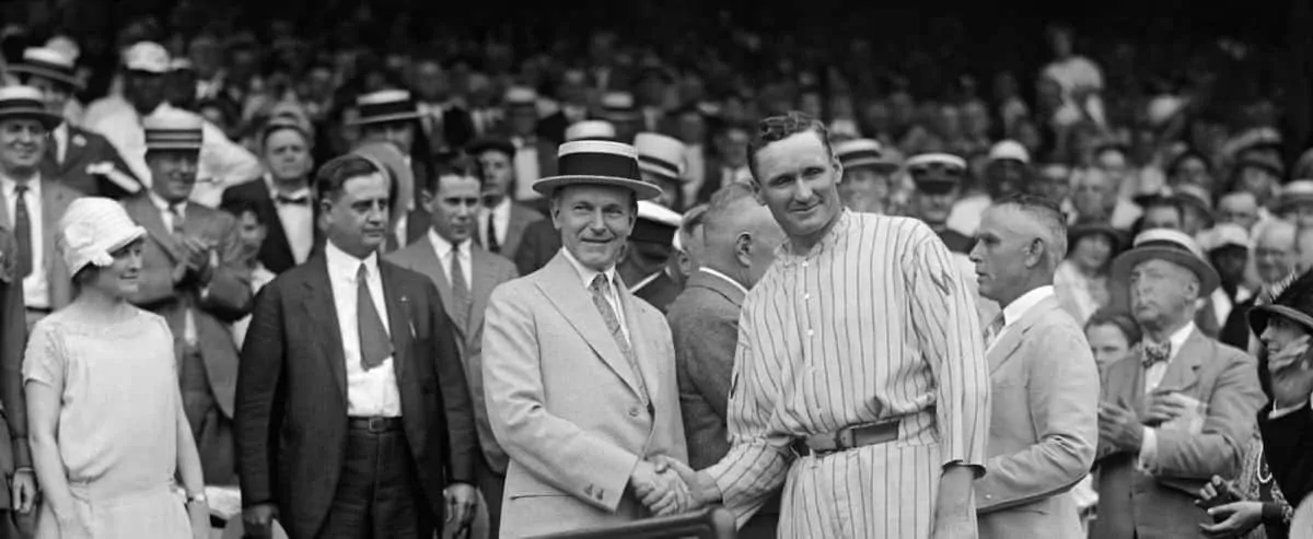 Boater Hats at a Baseball game Walter Johnson Calvin Coolidge