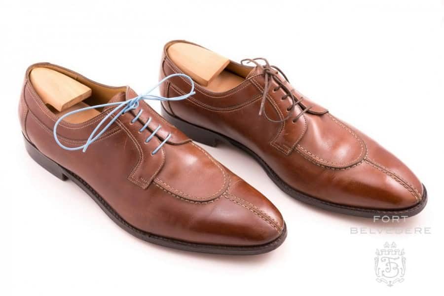 Brown Derby Shoes with Light Blue Shoelaces by Fort Belvedere (Before and After)