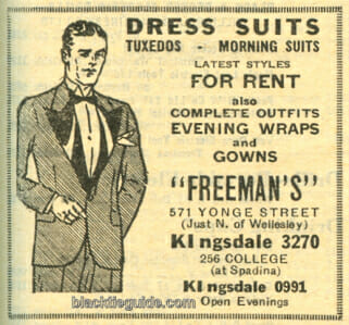 Formalwear rental ad from 1937 Toronto phone book.