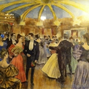An illustration of a gala in which guests are wearing Black Tie