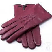 Burgundy Men's Dress Gloves with Button in Lamb Nappa Leather