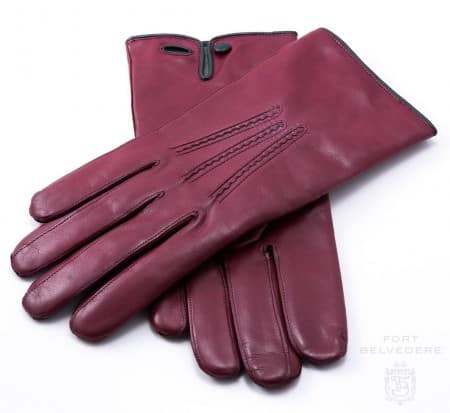 Burgundy Men's Dress Gloves with Button in Lamb Nappa Leather