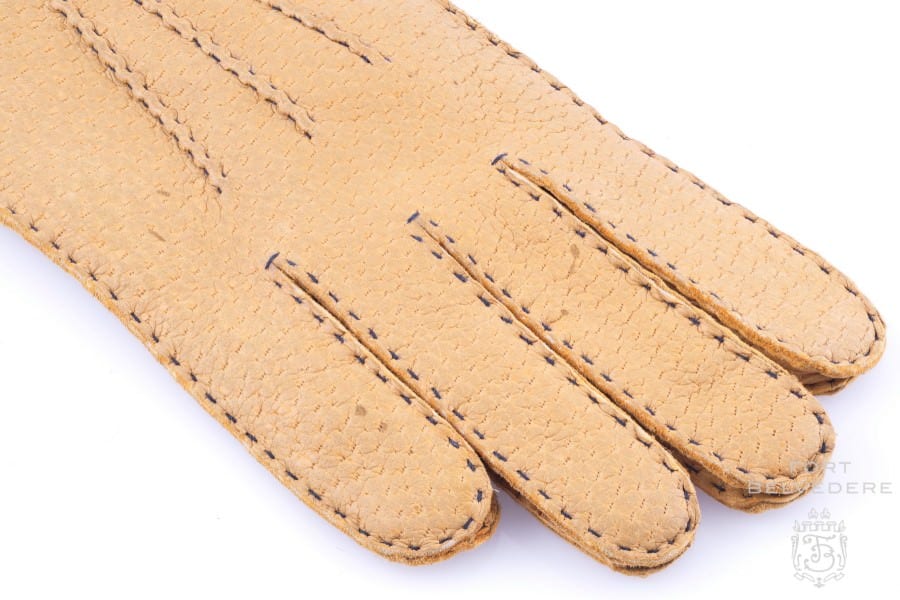 Contrast Handstiching on a Chamois Yellow Alpaca lined Peccary Glove