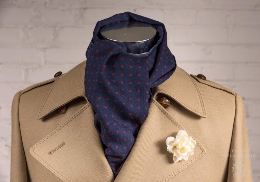 Double Sided Wool Silk Scarf with Polka Dots and Spray Rose Boutonniere by Fort Belvedere