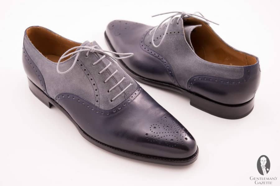 Great navy blue calf leather and grey suede combination