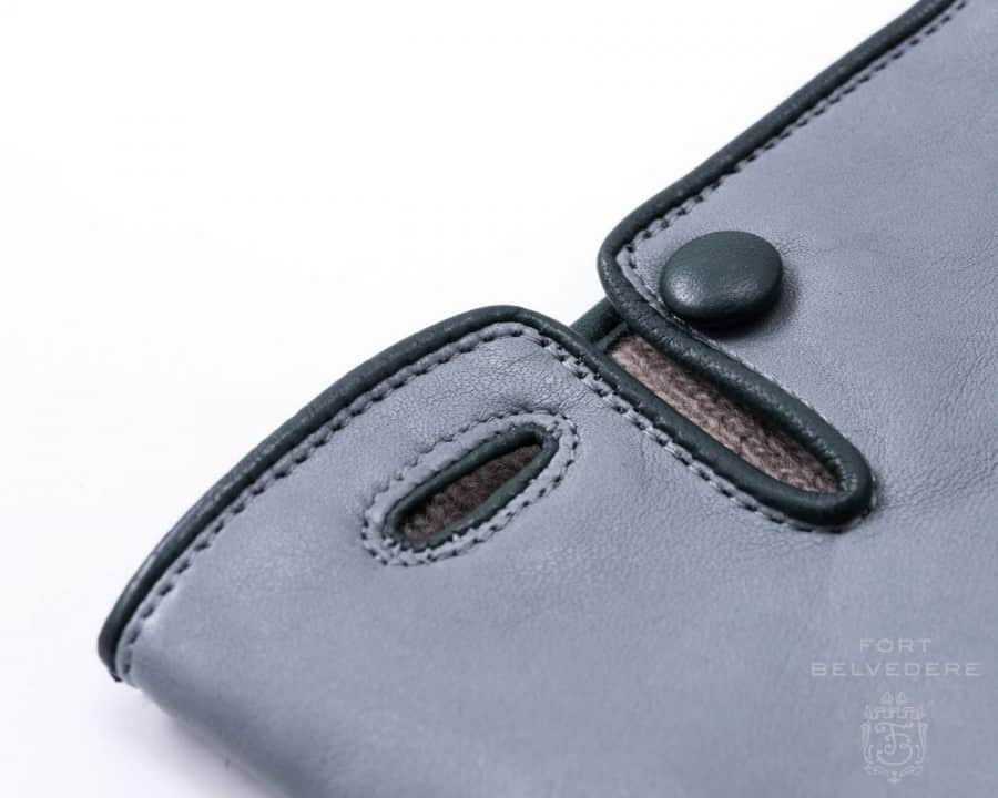 Light Grey Men's Gloves with Green Button and Piping