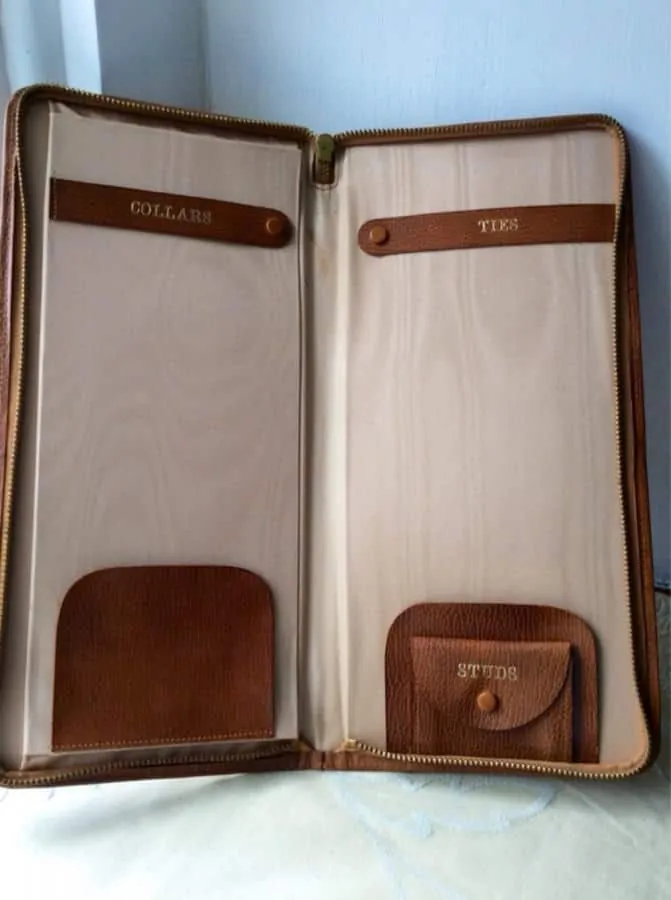 Moire Lined Vintage Tie Case for collars, studs and ties