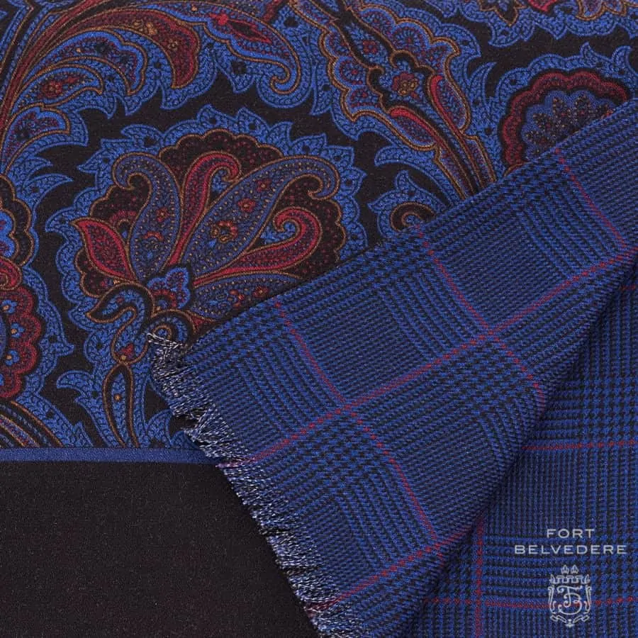 Paisley & Prince of Wales Check Reversible Silk Wool Scarf by Fort Belvedere