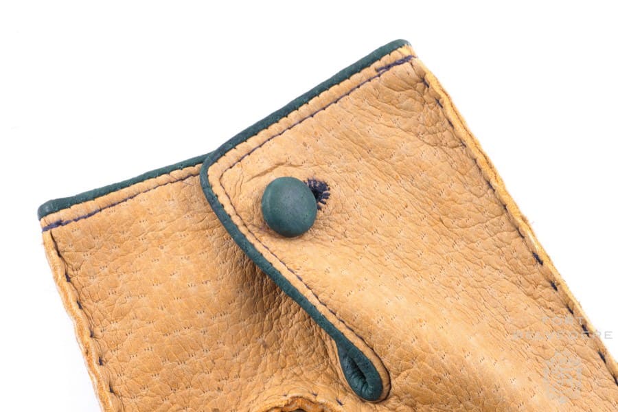 Peccary Gloves in Chamois Yellow lined withTraditional Signature Green Button Closure by Fort Belvedere