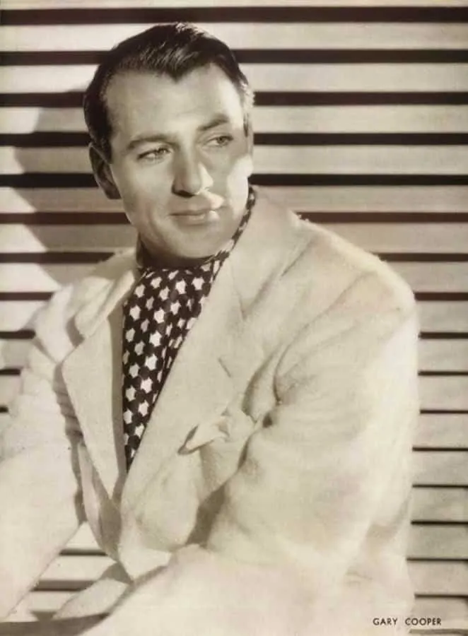 Gary Cooper in a wool jacket and printed silk scarf