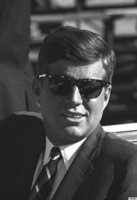 JFK on June 5, 1963, in White Sands, New Mexico wearing tortoise shell sunglasses