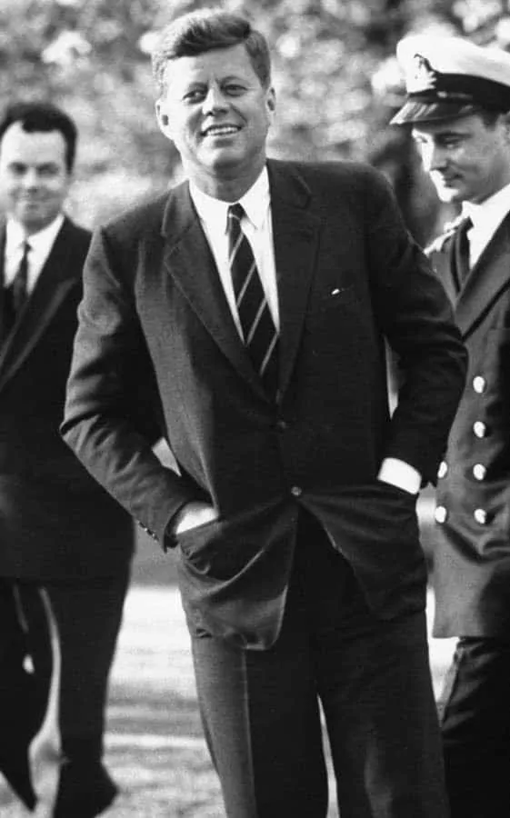 John F Kennedy in a SB suit paired with a stripe tie