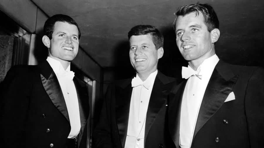 Ted, John, and Robert Kennedy in White Tie attend the annual Gridiron Club dinner in Washington, D.C., on March 15, 1958