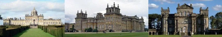 LTR Castle Howard, York, England, Blenheim Palace, Woodstock, England, Seaton Delaval Hall, Seaton Delaval, England