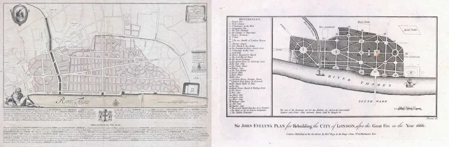 LTR Plans for rebuilding the City of London by Sir Christopher Wren and John Evelyn