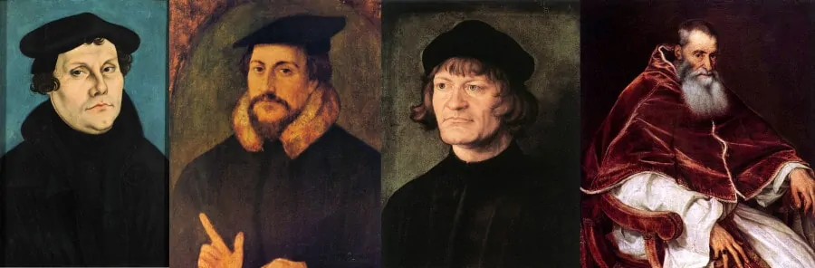 LTR Portraits of Martin Luther, Johannes Calvin, Huldrych Zwingli and Pope Paul III