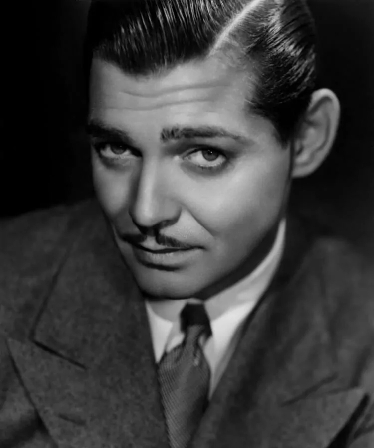 Clark Gable with moustache, classic collar and wide lapels