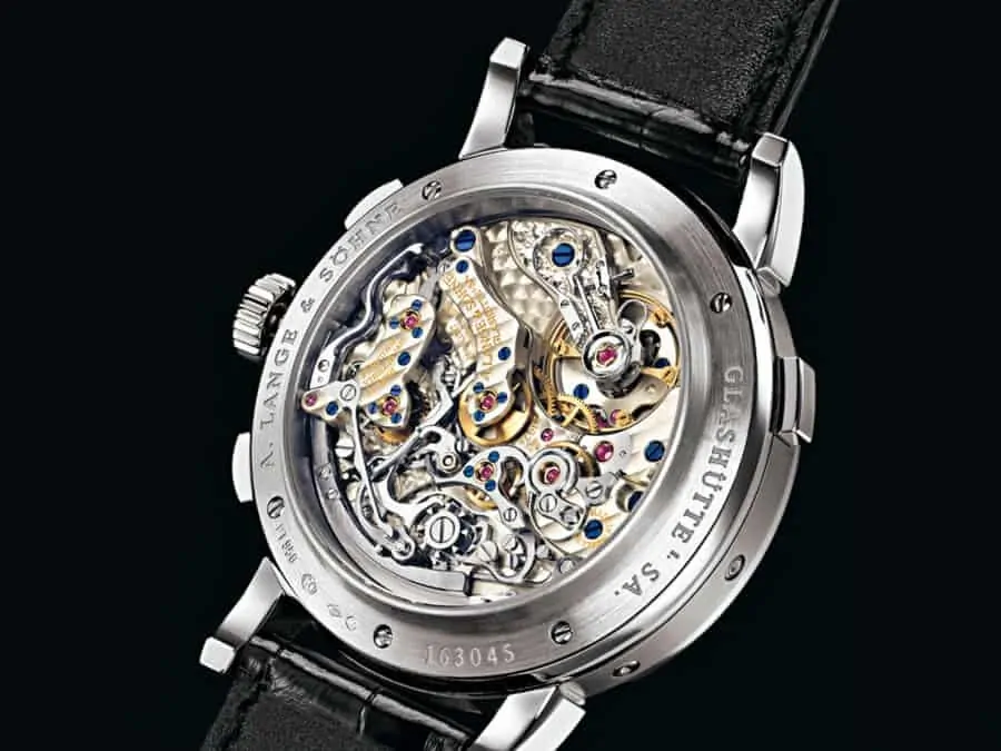 The gorgeous caseback of a Lange timepice