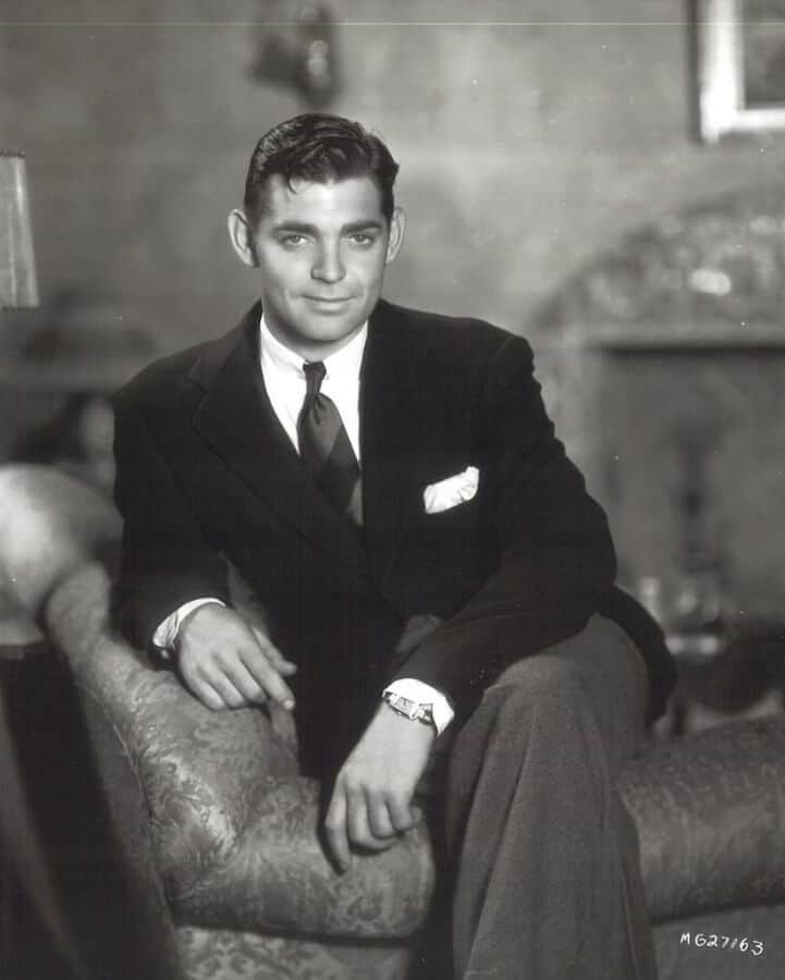 Young Gable With Collar Pin And Bold Striped Tie Young Gable with collar pin and bold striped tie