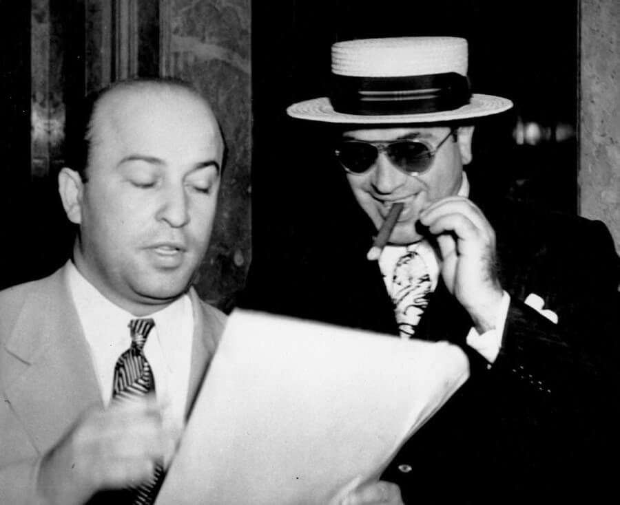 Al Capone with boater, sunglasses and cigar