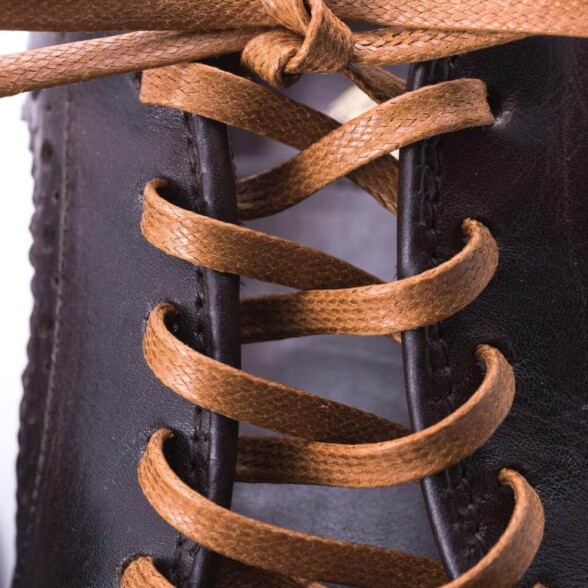 Front View of Light Brown Flat Waxed Cotton - Luxury Dress Shoe Laces by Fort Belvedere