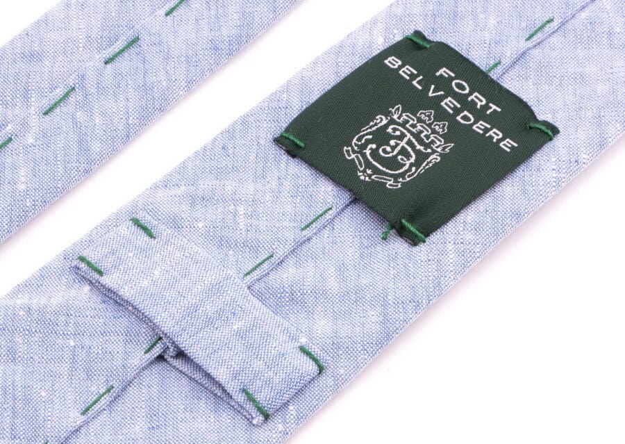 Keeper on a Light Blue linen Spring Summer 3 Fold Tie - Handmade by Fort Belvedere
