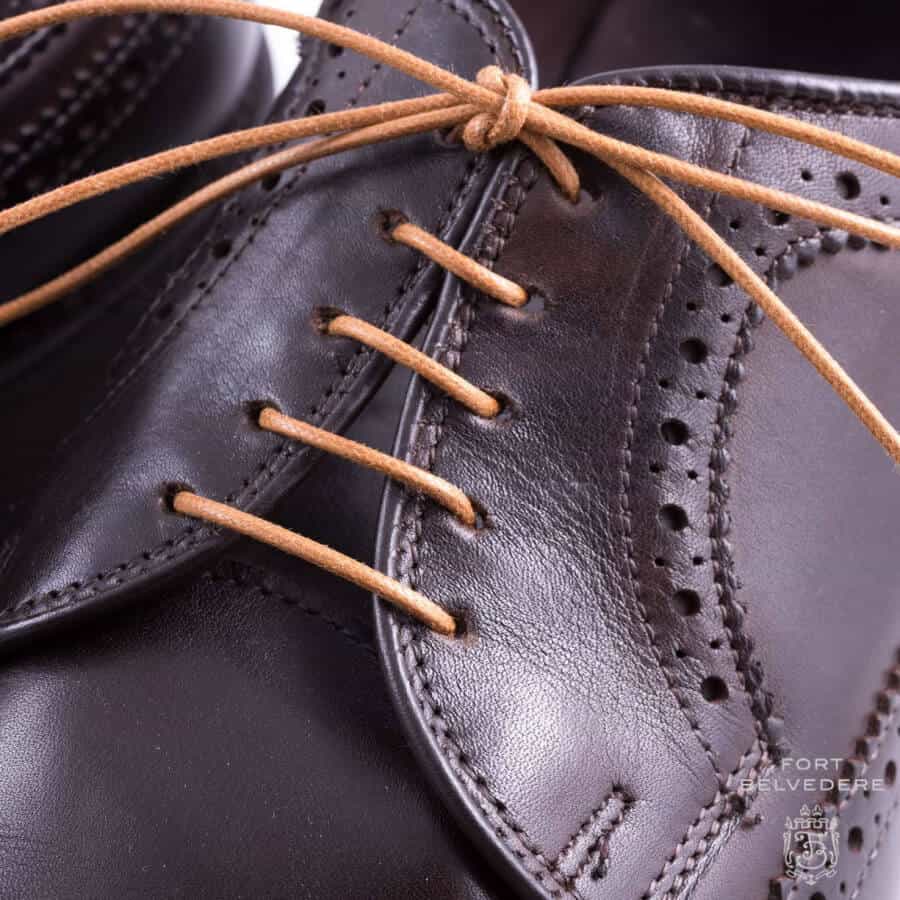 Light Brown Shoelaces Round Waxed Cotton - Made in Italy by Fort Belvedere closeup