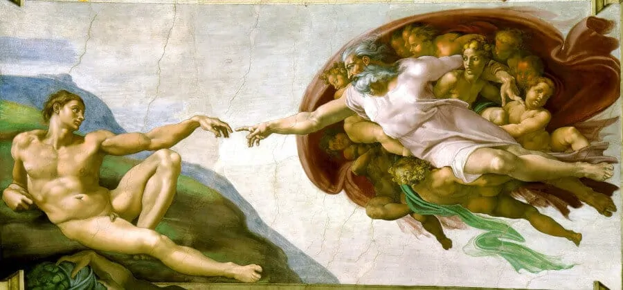 The Creation of Adam on the ceiling of the Sistine Chapel by Michelangelo