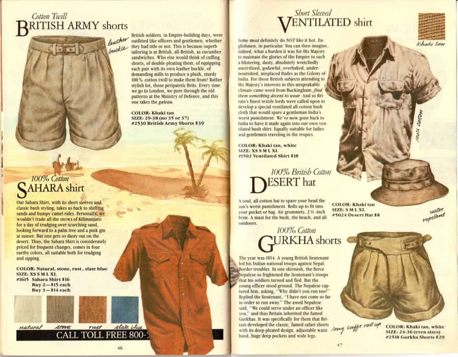 Vintage ad showcasing cotton twill shorts for the army
