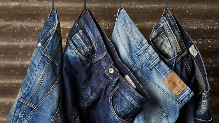 Different styles of blue jeans