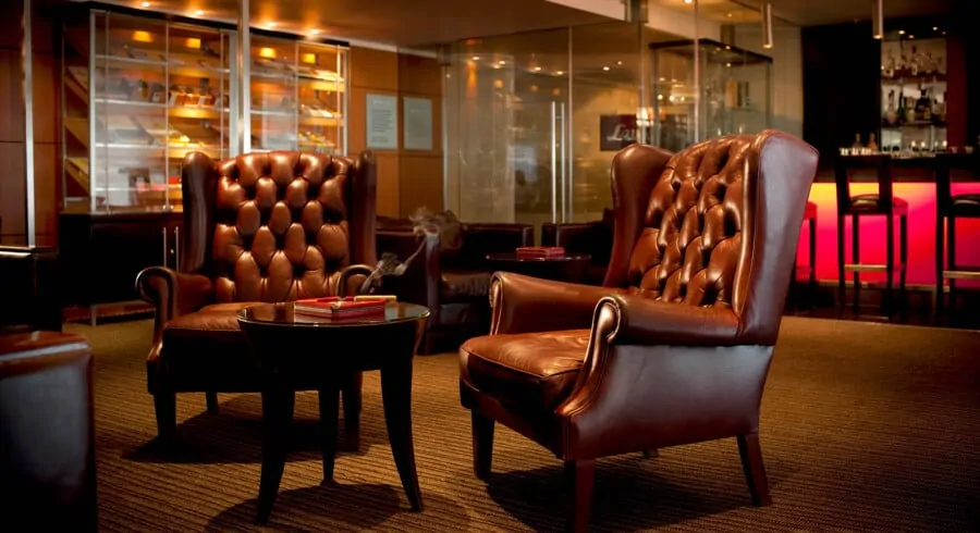 Club chairs in a gentlemans cigar lounge