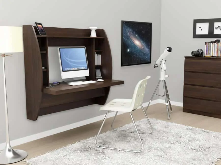 The floating desk is a great space saver thats attached directly to the wall