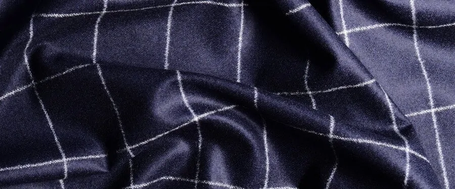 Blue Woollen Carded Flannel with Windowpanes