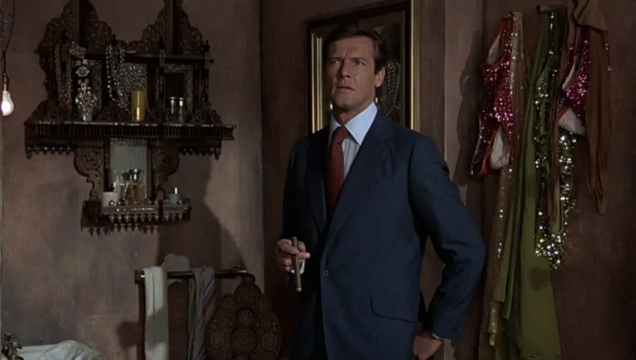 Roger Moore as James Bond in Marine Blue Mohair Blend Suit