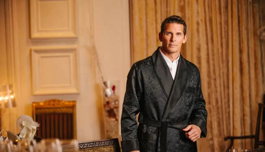 A silk smoking jacket from Duke and Digham