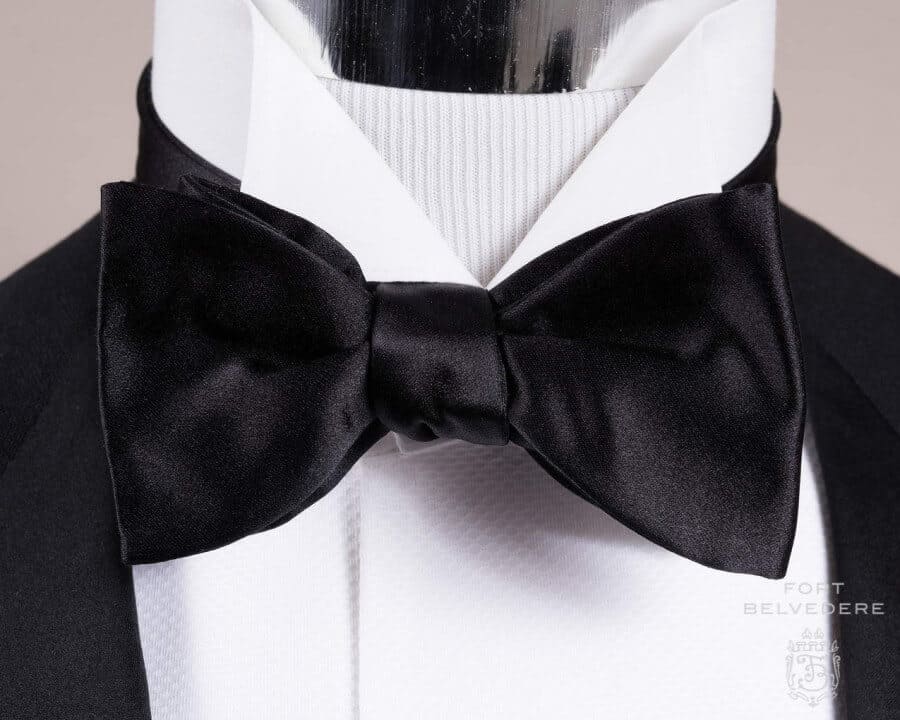 Single ended bow tie Vintage 1950s black silk pique UNUSED mens formal dress 